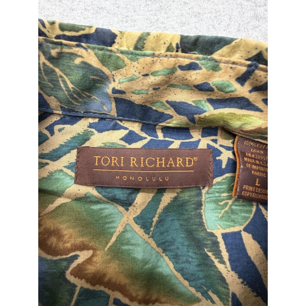 Tori Richard Shirt Mens Large‎ Blue Tropical Leaf Hawaiian Short Sleeve Button - Picture 3 of 8